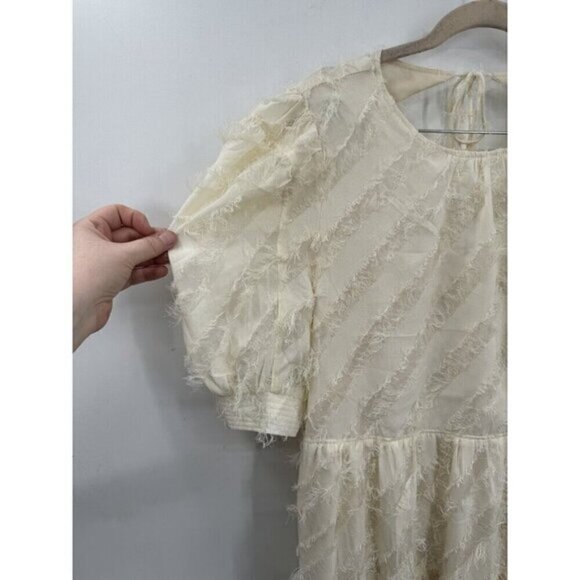 NWOT En Saison Dress Women Large Ivory Texture Stripe Bohemian Midi Cottage - Picture 4 of 12